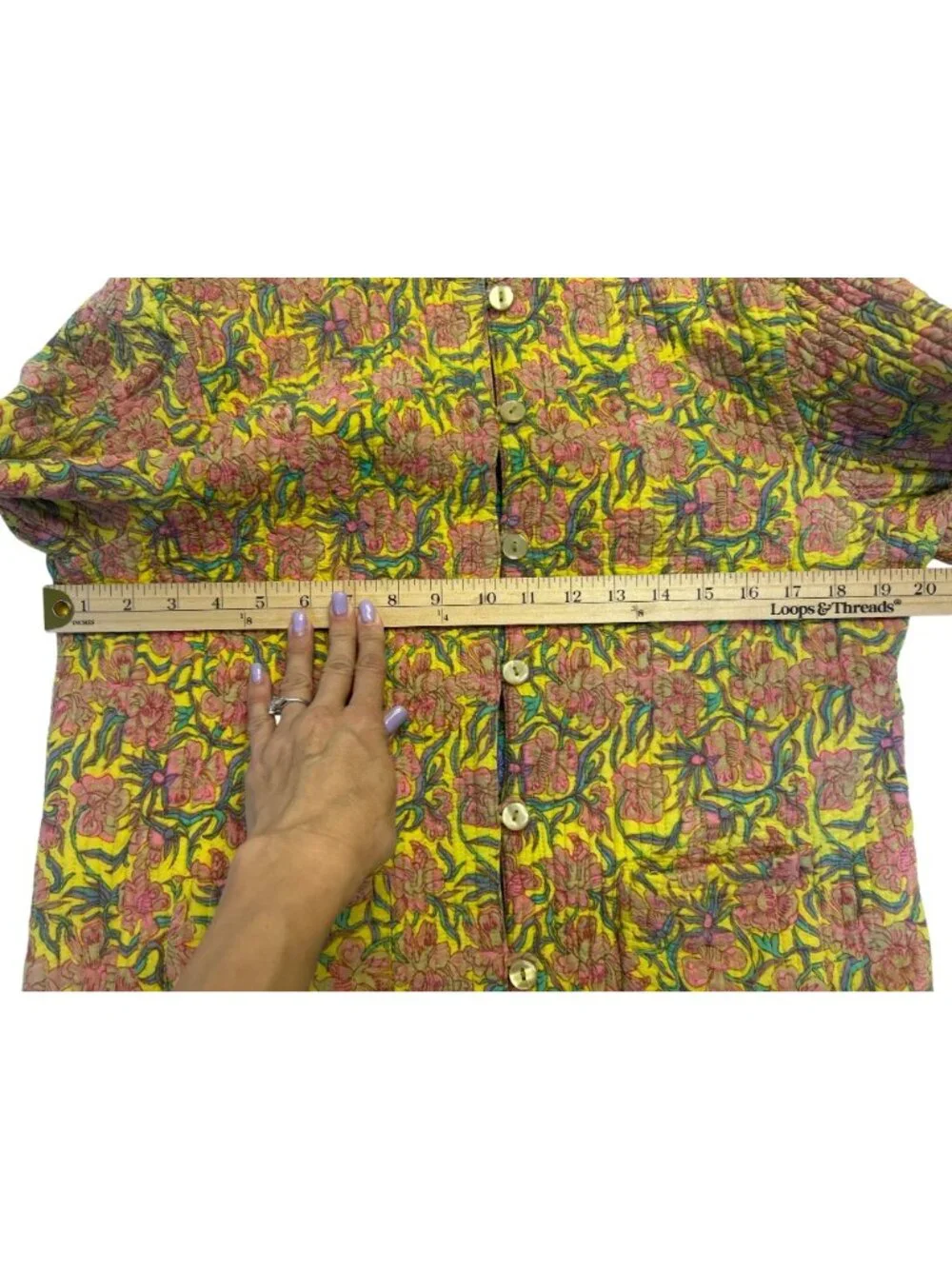 Anu by Natural Reversible Quilted Floral Jacket Yellow Blue Button Artisan